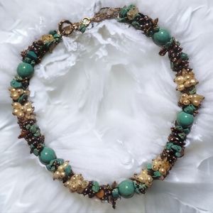 Genuine .925 Sterling Silver Necklace Czech Glass Seed Beads Pearl Turquoise